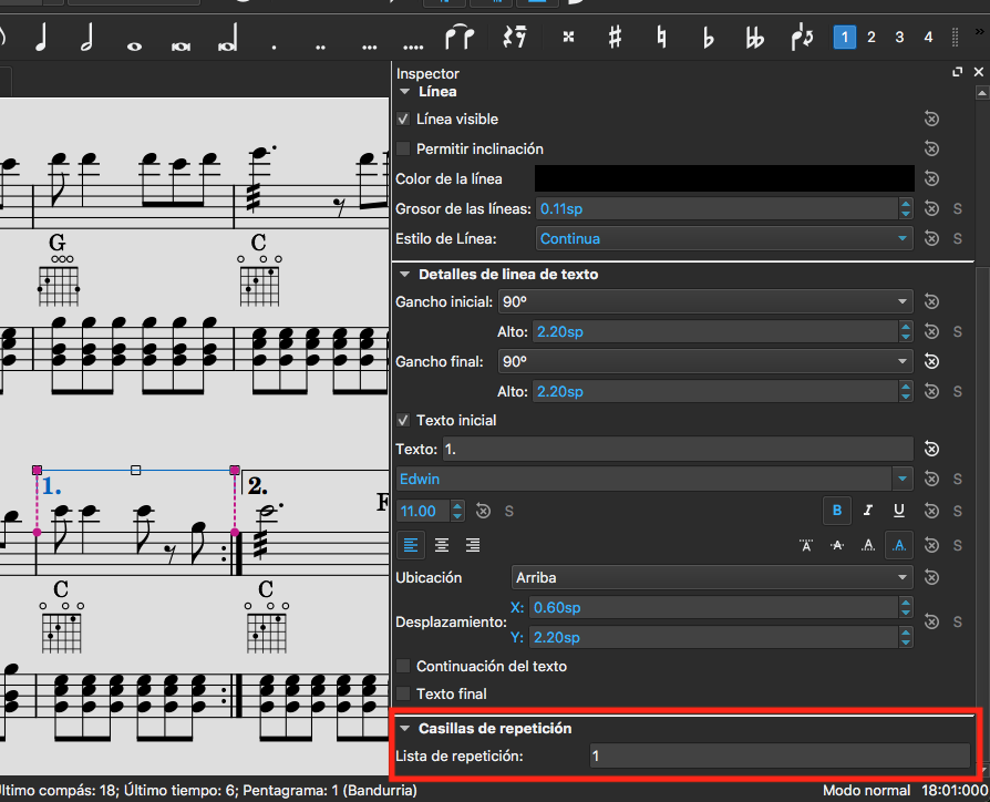 Varias repeticiones en vuelta con casillas de repetición MuseScore